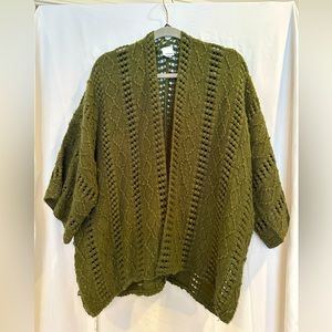 Olive green open knit cardigan